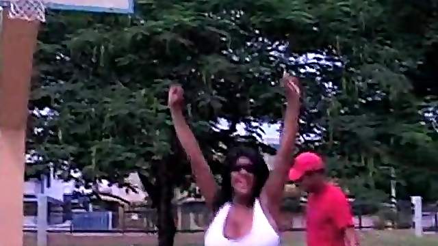 Bouncy babe Kristina Milan plays basketball