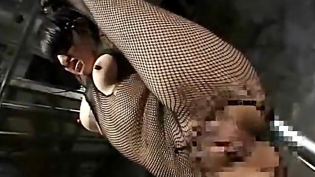 Fishnet body stocking ripped open for fingering