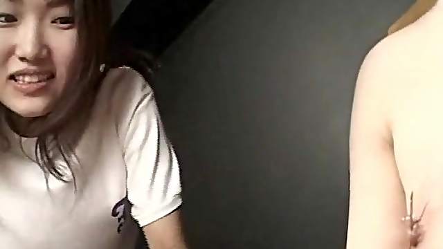 Painful femdom needle play with sub guy