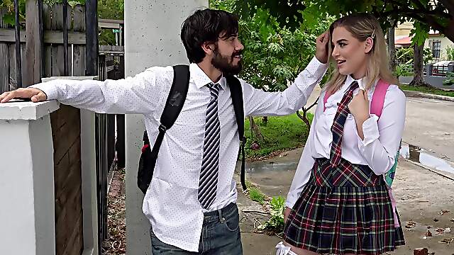 blonde schoolgirl rides teaches for better grades and rewards him with a big orgasm