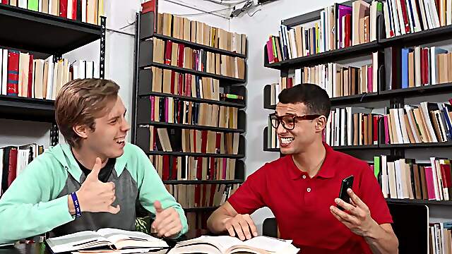 Aroused chick rides dick at the library before ending with facial