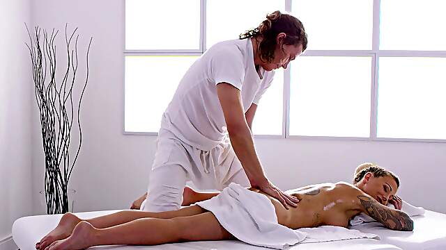 Aroused bitch receives more than massage in flawless kinks