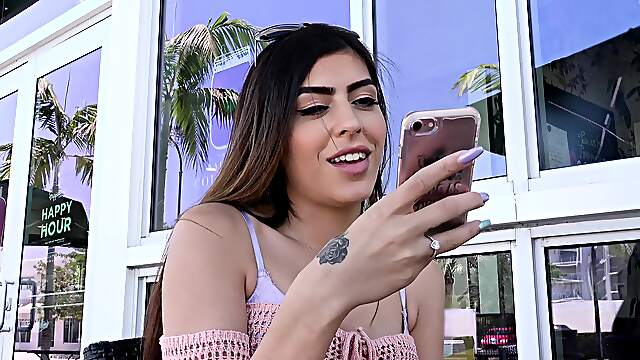 Sperm on face for young Latina after minutes of intense fucking and blowjob