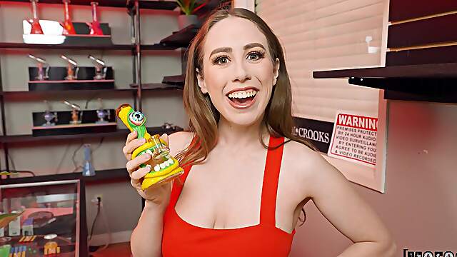 Busty redhead tries monster dick at the bakery in surreal positions