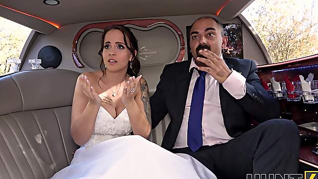 Busty Latina bride tries heavy back seat sex with her father-in-law