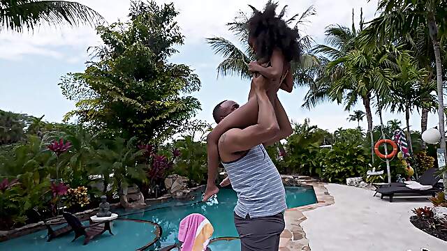 Curly ebony handles the monster black dick in surreal POV