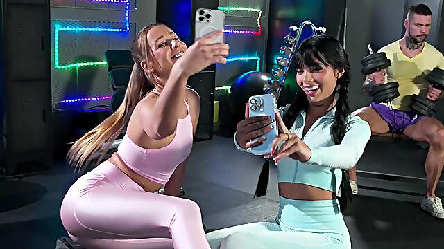 Energized babes share cock the hard way in sexy FFM