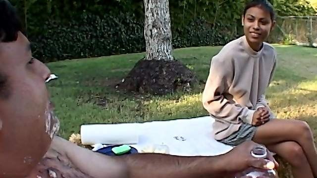 Creamy amateur back yard porn for the petite daughter