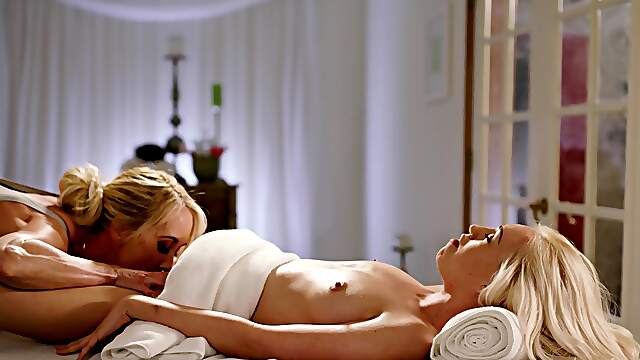 Blonde babes skip massage for a sensational lezzie duo