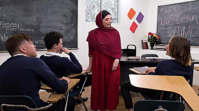 Arab babe shares moments of true gangbang sex with her best students