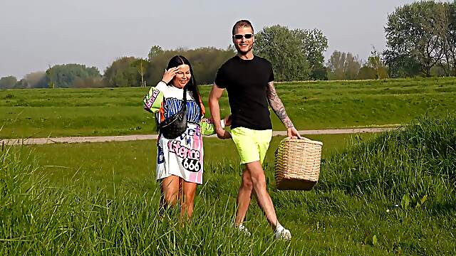 Passionate couple Gaby Hofstede has sex right on the street
