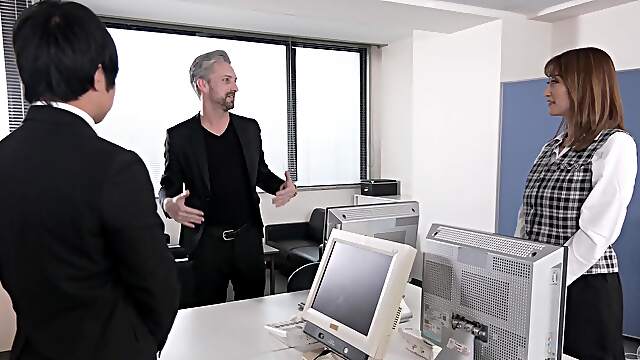 Mio Shido gets her pussy railed by two office workers