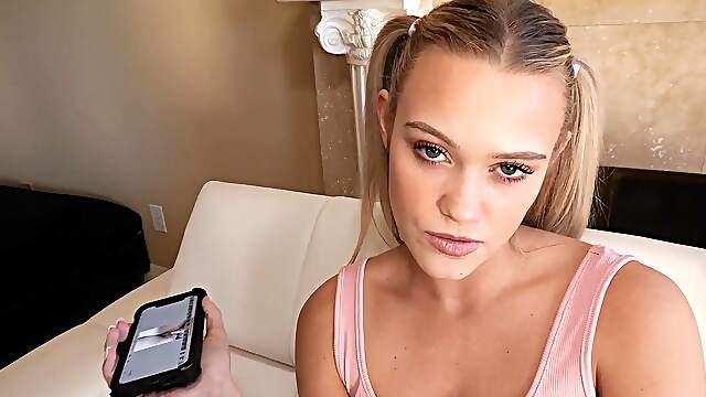 Blonde teen Chloe Rose in reverse cowgirl action