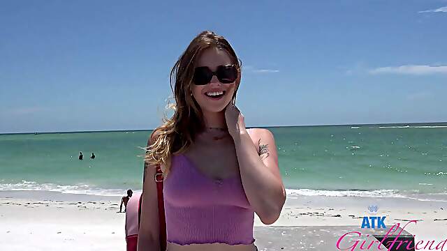 Redhead teen Lucy Foxx gets fucked in the car on a beach vacation
