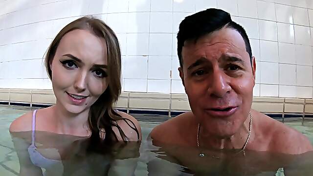 Sia Siberia has sex with her new boyfriend in the pool.