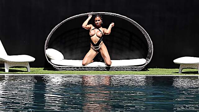 Ebony babe Kira Noir rides bbc with intense passion from behind.