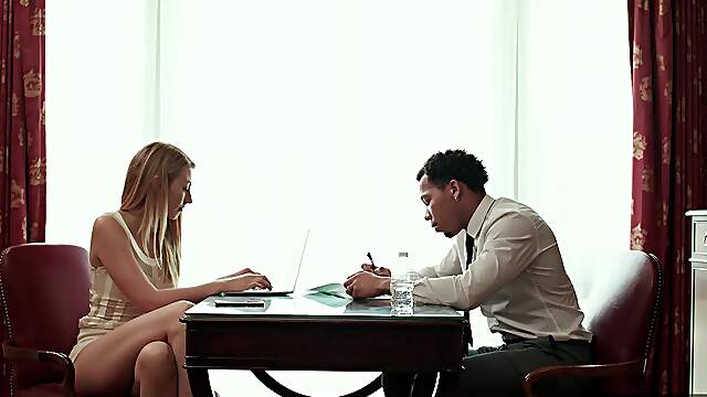 Two hot babes, alexa and ricky, are sharing a huge black cock in a steamy scene.