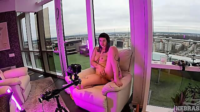 Sammie (Sam Big Boobs) plays with her big natural tits and a toy in a steamy solo session.