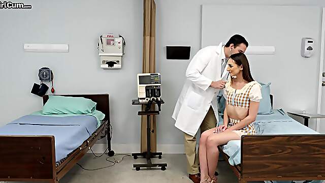 The doctor checked the girl’s pussy, then she sucked his cock.