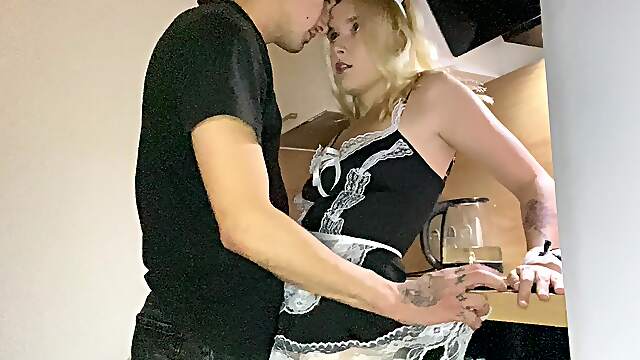 Teen blondes sucking Lolipops in naughty maids' attire