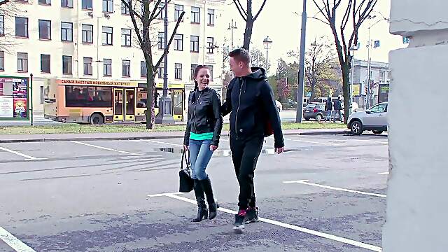 Raven-haired Russian cutie Leksy Fox teases in her jeans and bra