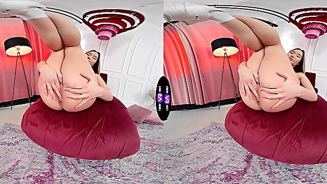 Big boobed Amalia in VR bliss, fingers deep inside her wet pussy
