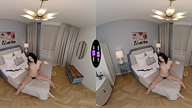 Teen Roxy's naughty fingers explore her tight pussy in VR