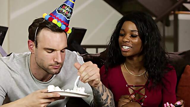 Ebony goddess Mya Mays seduces hunky Alex in steamy interracial scene