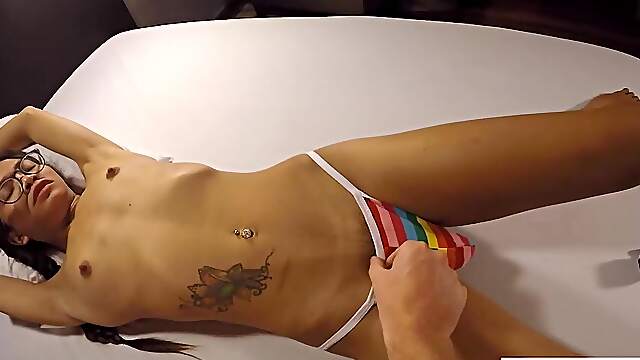 Teen Brunette with Pigtails gets Kinky in Handcuffs