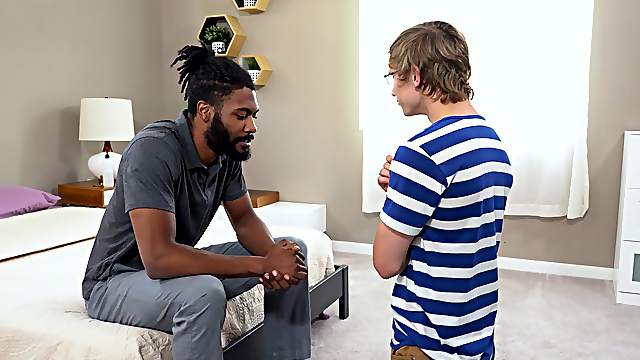 Black dudes share a twink in rough interracial anal XXX